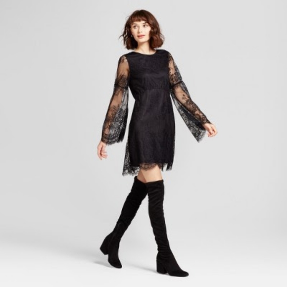 Alison Andrews Black Lace Bell Sleeve Dress size M - Picture 1 of 5